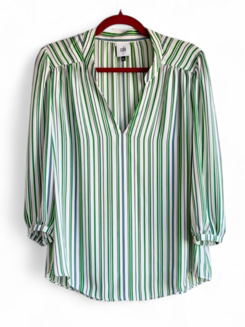 CAbi #5893 Awning Stripe V Neck 3/4 Sleeve Blouse Size S